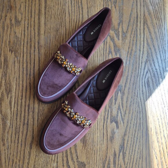 NWOB Birdies Brown Velvet Jeweled Smoking Loafer Size 9.5 - Picture 8 of 16